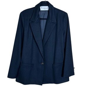 John Meyer Blazer Women’s 14 Black Wool Gold Button Classic Preppy Office